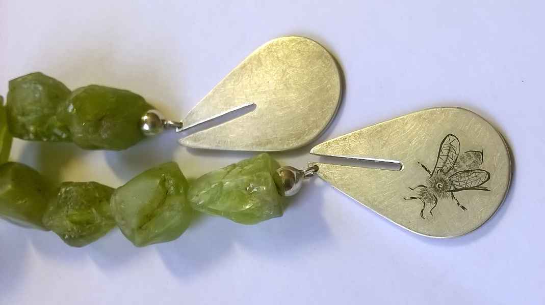 Peridot, 925 Silber, handgraviert