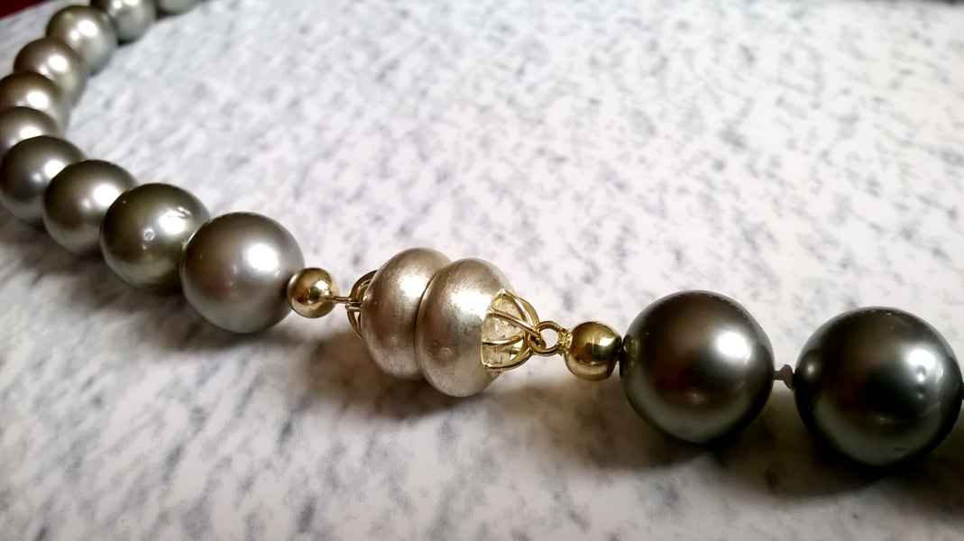 Tahitiperlen, 750 Gold, 925 Silber, mit handgefertigtem Magnetverschluss